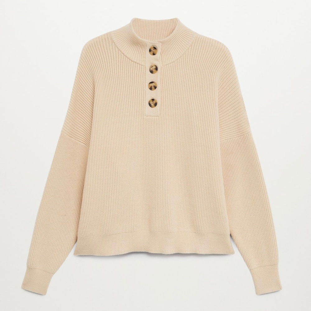Mango Women’s Button Down Turtleneck Sweater in Beige (Size:M)